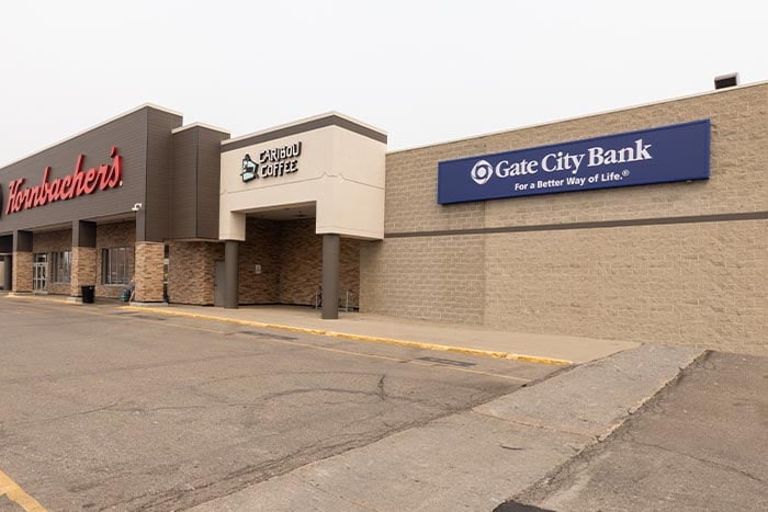 Exterior view of Gate City Bank’s location in Hornbacher’s at Village West, across from West Acres on 13th Ave. in Fargo, ND
