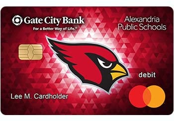 Example of Alexandria Public Schools debit card from Gate City Bank