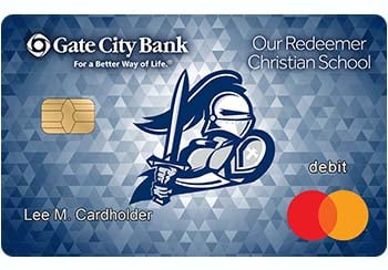 Example of Minot Our Redeemer’s Christian School debit card from Gate City Bank