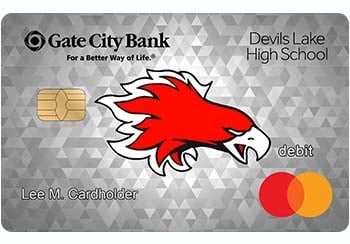 Example of Devils Lake High School debit card from Gate City Bank