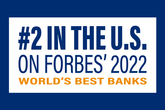 graphic represents Gate City Bank as number 2 on Forbes 2022 list of best banks in the US