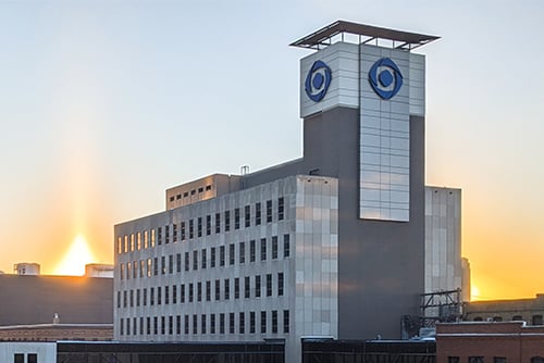 Gate City Bank’s headquarters at sunrise in downtown Fargo, ND