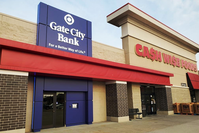 parking lot view of the Gate City Bank location at Cash Wise Foods in Dickinson North Dakota