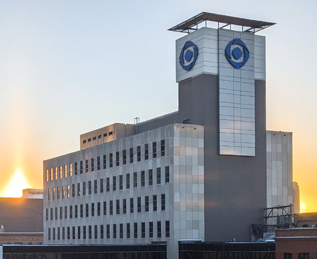 Sunrise at Gate City Bank headquarters in downtown Fargo, ND