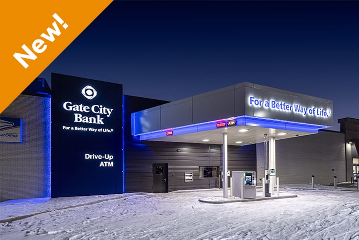 Evening view of Gate City Bank in Williston, ND, located inside Cash Wise Foods at 300 11th Street West