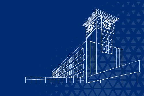 a sketch of Gate City Bank’s corporate headquarters in downtown Fargo, North Dakota