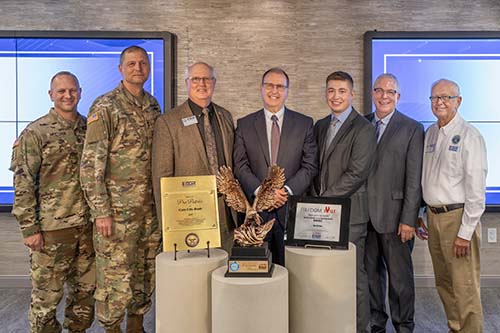 Gate City Bank leaders & ESGR representatives pose with the bank’s Secretary of Defense Employer Support Freedom Award