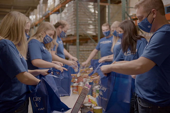 Gate City Bank team members volunteer for a local food pantry