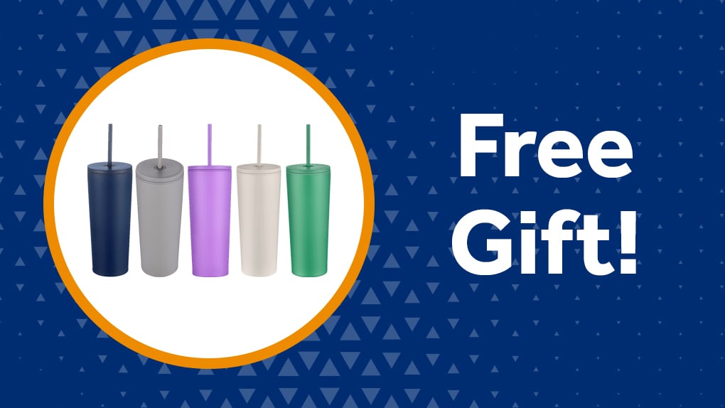 24-oz. tumbler with straw, available as a free checking gift from Gate City Bank.