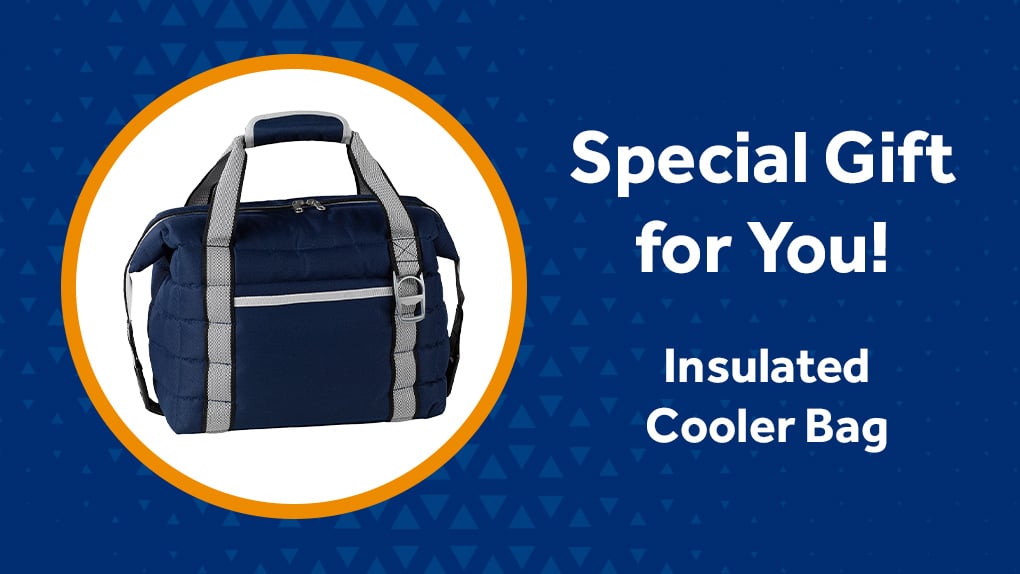 Insulated cooler bag, available as a free checking gift from Gate City Bank.