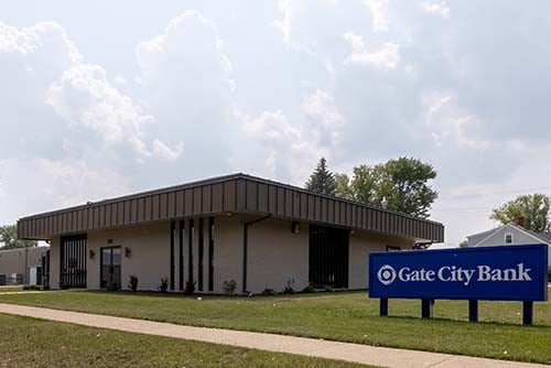 Exterior view of Gate City Bank, located at 201 Briggs Avenue South in Park River, North Dakota