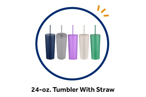 24-oz. tumbler with straw, available as a free checking gift from Gate City Bank.