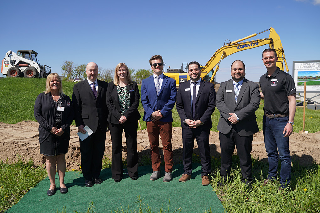 Representatives of Gate City Bank and Hospice of the Red River Valley pose for a photo at the Heather’s House groundbreaking