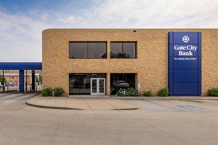 Exterior view of Gate City Bank at 204 Sims Street in Dickinson, North Dakota