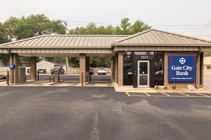 Exterior photo of the South University Gate City Bank branch in Fargo, ND