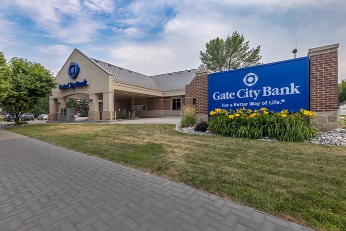 Exterior view of Gate City Bank's location on DeMers Avenue in downtown Grand Forks, North Dakota