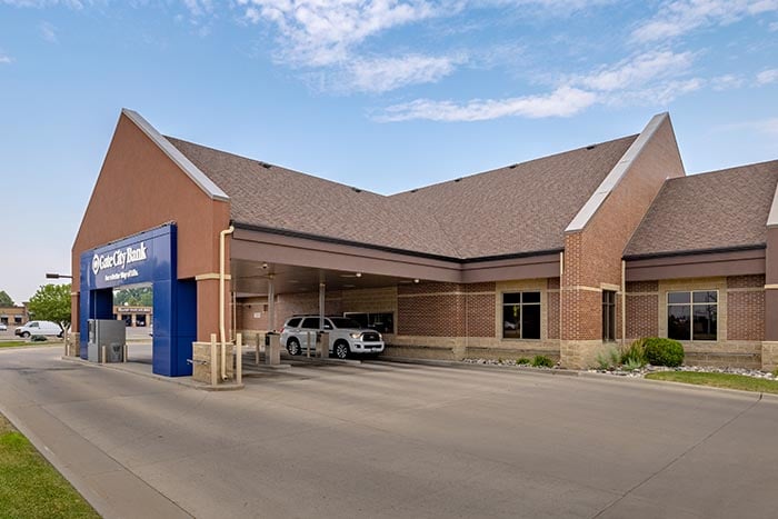 View of drive-up lane at Gate City Bank on South Washington Street in Grand Forks, ND