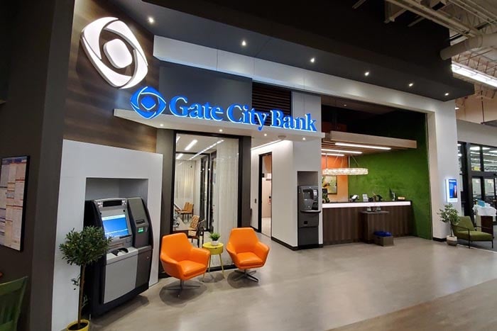 View of entrance and ATM at Gate City Bank, located inside Coborn's in Sauk Rapids, MN