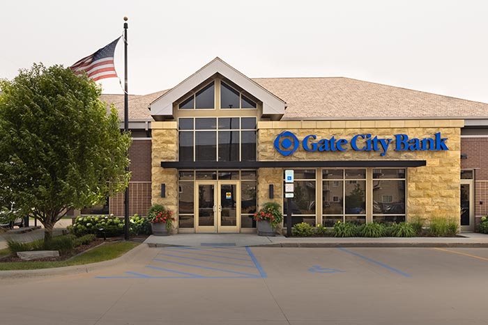 Exterior view of Gate City Bank’s location right off Veterans Boulevard in West Fargo, ND