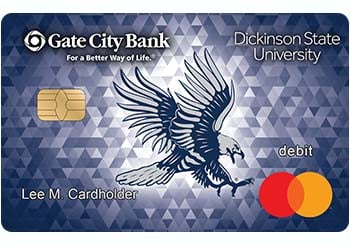 Example of Dickinson State University Blue Hawks debit card from Gate City Bank