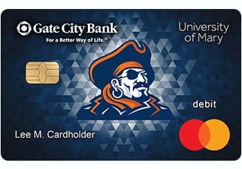 Example of University of Mary Marauders debit card from Gate City Bank