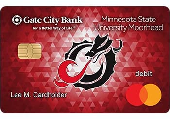 Example of Minnesota State University Moorhead (MSUM) Dragons debit card from Gate City Bank