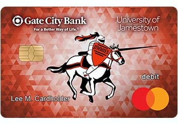 Example of University of Jamestown Jimmies debit card from Gate City Bank