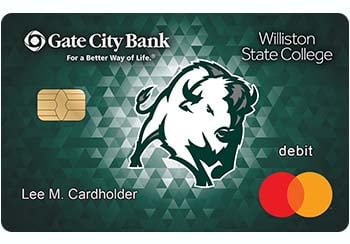 Example of Williston State College Tetons debit card from Gate City Bank