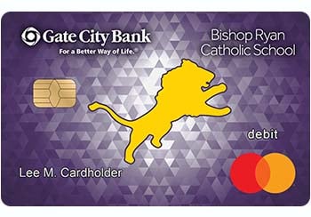 Example of Minot Bishop Ryan Catholic School debit card from Gate City Bank