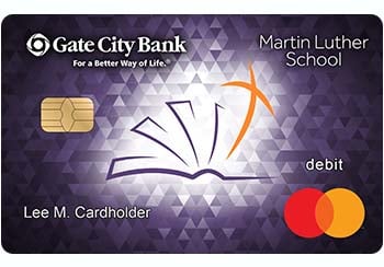 Example of Bismarck Martin Luther School debit card from Gate City Bank
