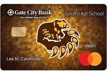 Example of Fargo South High School debit card from Gate City Bank
