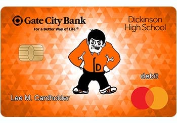 Example of Dickinson High School debit card from Gate City Bank