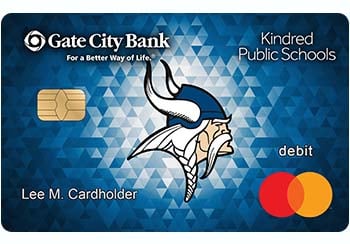 Example of Kindred Public Schools debit card from Gate City Bank