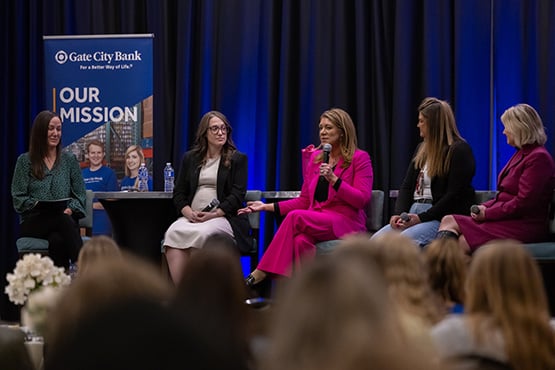 Kim Settel explains the importance of taking risks at a women’s leadership event hosted by Gate City Bank in Fargo, ND.