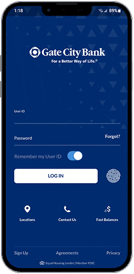 Animated screens from the Gate City Bank mobile app